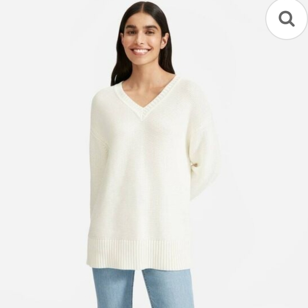 Everlane Women's Link Stitch V-Neck 100% Cotton Sweater in Cream S